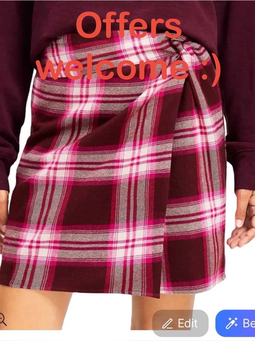 LOFT Plaid Wrap Mini Skirt in Burgundy and Pink